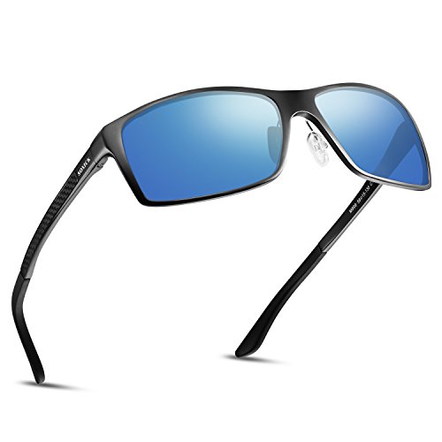 Polarized Mirrored Sunglasses For Men UV400 Metal Men's Fashion Retro Wayfarer Driving Blue Lens Sunglasses - Thumbnail 7