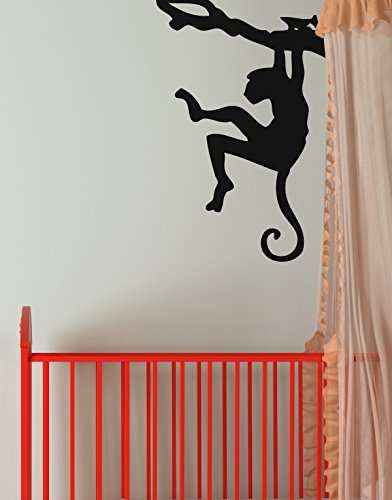 Stickerbrand Safari Monkey on Tree Branch Wall Decal Sticker Black, 31