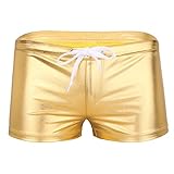 MSemis Men's Sexy Metallic Wetlook Drawstring Boxer Shorts Swim Trunks Underwear Gold Large (Waistline 33.0