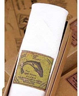 Tamielle - Trout fly fishing motif single man's white handkerchief - 40cm x 40cm - Lovely presentation in a gift box and ethically produced