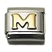 Dolceoro Initial M Letter Alphabet, 9mm Type Italian Modular Charm Bracelet Link - Stainless Steel
