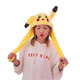 Funny Plush Pikachu Hat, Ear Moveable Jumping Hat, Cosplay Costumes Accessories Plush Toy
