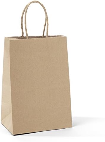 GSSUSA100 Pack Paper Gift Bags 5.25x3.75x8'' Small Paper Bags with Handles Bulk, Brown Kraft Paper Bags for Small Business, Sturdy Grocery Retail Shopping Bags, Birthday Party Favor Bags, Craft Bags