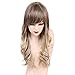 Emmor Blonde Long Wavy Human Hair Wigs for Women Blend With Kanecalon Fiber Ombre Curly Wig with Bangs,Natural Daily Use