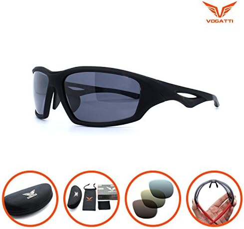 Vogatti Polarized Sports Sunglasses for Fishing Baseball Golf Running Cycling Glasses (Matte Black, C1-TAC Grey Polarized)