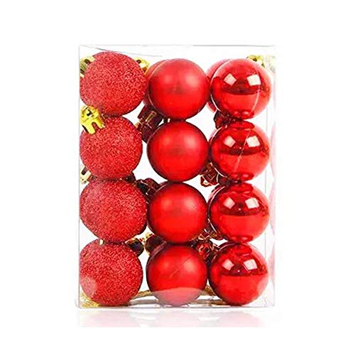 TangTanger Christmas Ball Assorted Pendant Shatterproof Ball Ornament Set Seasonal Holiday Wedding Party Decorations(24 pcs, 3 cm) (Red)