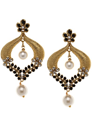 Bindhani Bollywood Fashion Jewellery Traditional Ethnic Bridal Bride Bridesmaid Gold Plated Chandbali Indian Wedding Kundan Stone Faux Pearl Dangle Drop Earrings Jewelry For Women