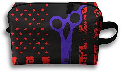 Scissors Barber American Flag Toiletry Bag Unisex Travel Toiletries Bag Sturdy Hanging Organizer
