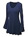 MBJ WT1055 Womens V Neck Long Bell Sleeves Pullover Tunic Top XL NAVY