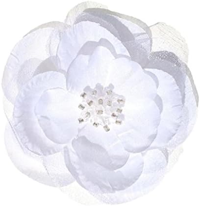 Cuteque International Sophisticated Wedding Flower with Crown Jewels Designs Hand Stitched in Center, 3-Inch, White/Silver, 6-Pack