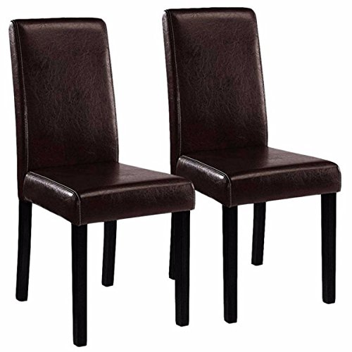 Spk Furniture Modern Elegant Wood Legs Leather Seat Dining Chair Set of 2