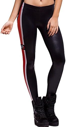 AVITALK Women Sexy Red and White Strip Print Leggings Pant Stretch Tights-Black-One Size