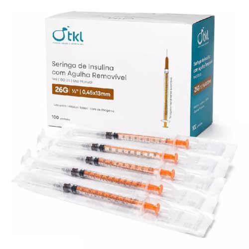 Seringa para Insulina 1ml com Agulha 13x0,45mm 26G, 100 Unidades