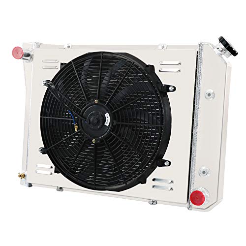 OzCoolingParts 68-87 Chevy & Oldsmobile & Pontiac Radiator Fan Shroud Kit, 3 Row Core Aluminum Radiator + 16" Fan w/Shroud for 1968-1987 69 70 71 72 73 74 75 Chevy Camaro Chevelle Nova and More Models