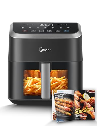 Midea Heißluftfritteuse 5L Fassungsvermögen, HeatXpress Technologie 90% weniger Öl, Energie- und Zeitersparnis mit 7 Voreinstellungen, Easy-View Fenst
