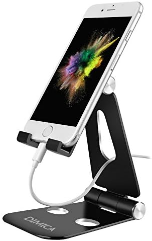 DIMICA Cell Phone Stand, Tablet Stand, Adjustable Foldable Multi-angle Aluminum Desktop Phone Stand for Switch, iPad, iPhone X 8 6 6s 7 Plus, Samsung Galaxy S8/ S8 Plus charging and More, Black