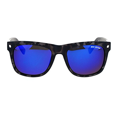 Polarized Lens Sunglasses Classic Square Frame Unisex Black Tort, Blue Mirror