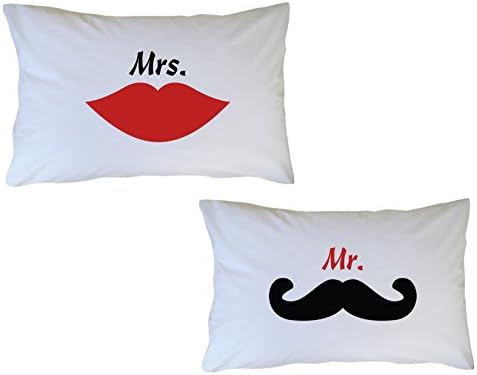 Mr and Mrs Lips and Mustache Pillowcases - Bride Groom Pillow Case - Wedding Gift - Bridal Shower Gift - Custom Pillowcase by One Whimsy Chick