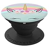 Rainbow Unicorn With Eyelashes - Pink, Purple, Light Blue - PopSockets Grip and Stand for Phones and Tablets