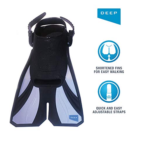 Deep Swim Fins Designed for Pool Swimming, Training or Snorkeling | Dive Size Large & Medium | Men or Women (Gray, Large)