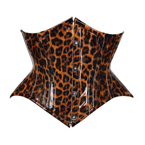 Daisy Corsets Womens PVC Cheetah Steel Boned Mini Cincher Waist Cincher Top & P…