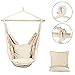 E EVERKING Hanging Rope Hammock Chair Swing Seat with Two Seat Cushions and Carrying Bag, Cotton Weave Porch Swing Chair for Indoor, Outdoor, Garden, Patio, Porch, Yard, Max 265 Lbs