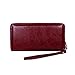 Tourark Women RFID Blocking Wallet Genuine Leather Zip Around Clutch Ladies Purse Wristlet (Wine Red Oil Wax Leather)
