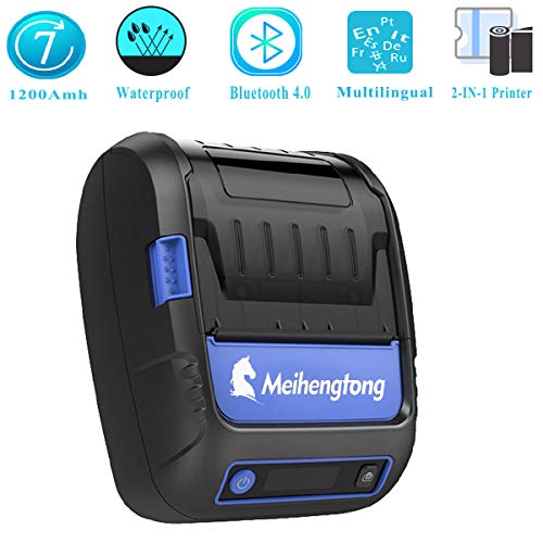 Mobile Thermal Label/Receipt Printer, Meihengtong Handheld 2 Inches 58mm Mini Portable Bluetooth 4.0 Label Printer Wireless with Rechargeable Battery, Compatible with Android/iOS, 2 Rolls Paper Inside