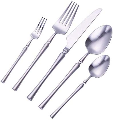 30個の食器セット サンディングされた304ステンレス鋼カトラリーステーキナイフフォークスプーンセット 毎日の家の使用 ホテル レストラン 祝日 6人用に最適