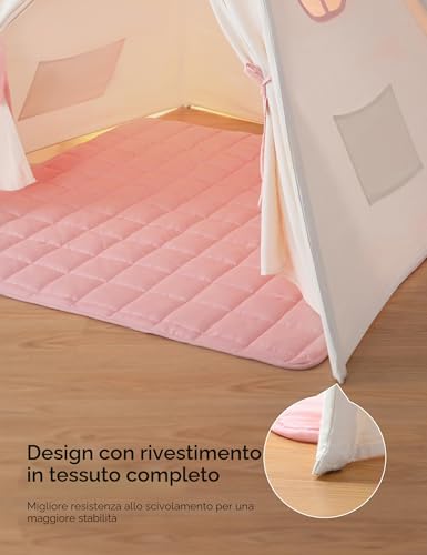 besrey Children's Play Tent Indian Canvas Teepee Cotton with Padded Mat and Fairy Lights (Pink and White)