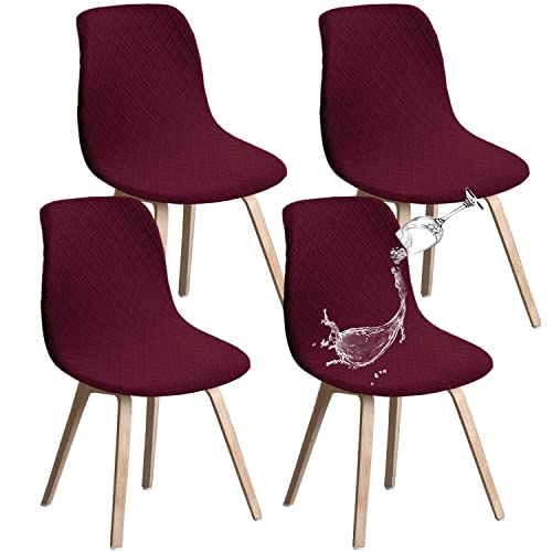JUNZHE Shell Chair Covers Retro Chair Slipcovers Stretch Spandex Printing Lounge Corner Chair Protector for Dining Kitchen Party Banquet Club Home Decor (Wine Red, Set of 4)