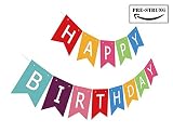 Ready to Hang Happy Birthday Banner Bunting | Pre-Strung Multiple Color Bday Sign, Colorful Party Decoration