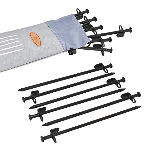 Gray Bunny GB-6909A12 Heavy Duty Iron Tent Stakes, Set of 12 w/Carrying Bag, 12 in Long, Solid Steel Tent Stakes for Nailing Large Tents, Canopies, Tarps, for Camping, Hiking, Backpacking