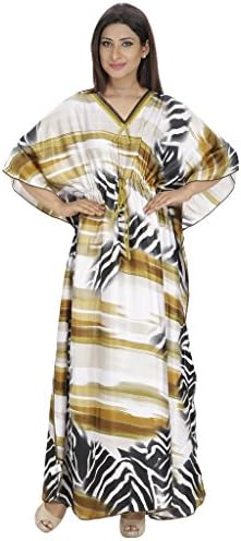 Saashiwear Women's Nightgown Cotton Printed Embroidered Ethnic Indian Maxi Kaftan