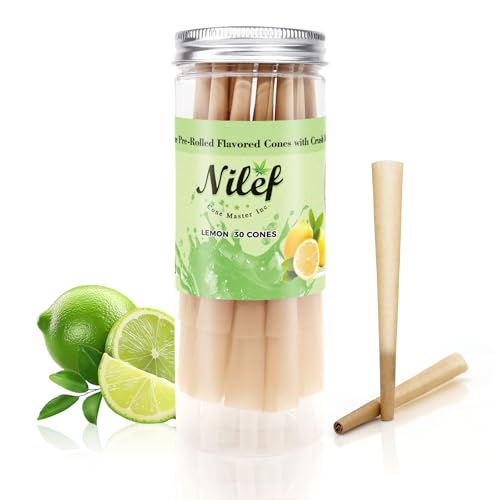 Nilef 1-1/4 Size Rolling Papers Pre Rolled Cones with Bursting Crush Bead | Fresh Lemon Flavor | Brown Natural Pre Rolled Rolling Paper | Pack of 30