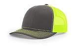 Richardson Charcoal/Neon Yellow 112 Mesh Back Trucker Cap Snapback Hat w/THP No Sweat Headliner