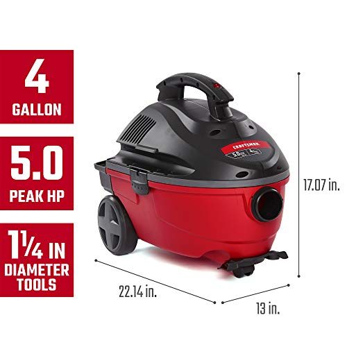 CRAFTSMAN 17612 4 Gallon 5.0 Peak HP Wet/Dry Vac, Portable Shop Vacuum