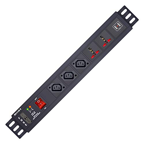 MX Power Strip with 2 IEC 320 C13, 2 6Amp Universal Sockets, Single Switch, Fuse & Line Fault Detector for Wall/Rack Mount 1.5 mtr