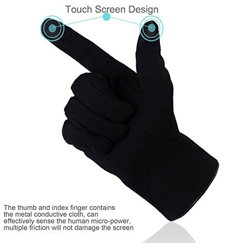 Qshell Mens Fashion Winter Cold Weather Gloves Touch Screen Gloves Texting Gloves Mittens Thick Warm Soft Mitten For Men - Black - Thumbnail 2