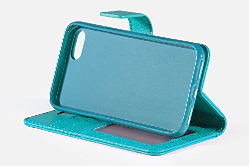 iPhone 8 Case, iPhone 7 Case, HLCT PU Leather Wallet Case, with Soft TPU Protective Bumper, Built-in Stand Kickstand, Cash and Card Pockets (Teal)