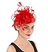 SAFERIN Fascinator for Women Hair Clip Hat Bowler Feather Flower Veil Wedding Party Hat Tea Hat（TA2-Red）