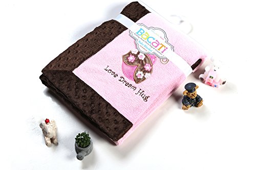 Bacati Ladybug Velor Baby Plush Blanket, Pink/Chocolate