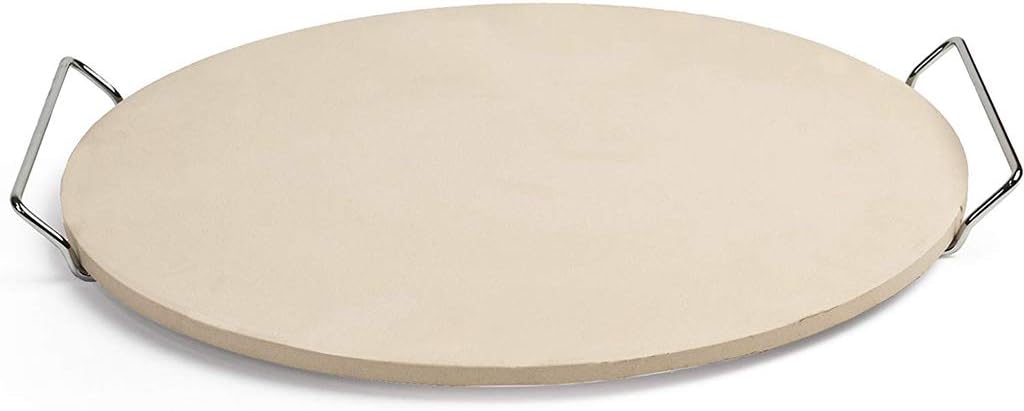 Round Grill Pizza Stone Baking Stone with Handles,Cordierite Grilling Stone,High Temperature Resistance,Ideal for Ovens, Grills,BBQ,Pies, Pastry Bread,15inch