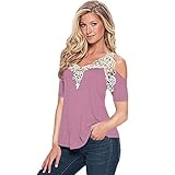 Gotd Women Summer Lace Top Short Sleeve Blouse Ladies Casual Tops T-Shirt Tee (XXL, Purple)