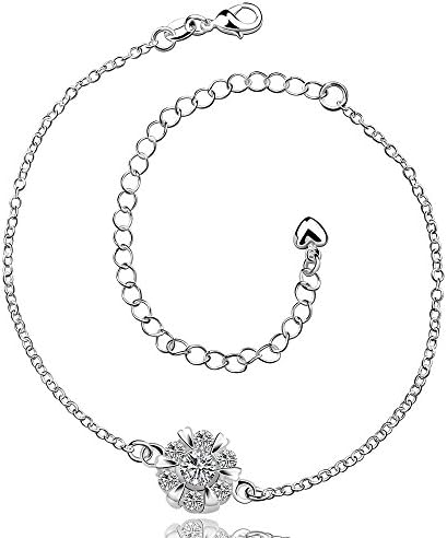Goldenchen Fashion Jewelry 925 Silver Plated Crystal Flower Pendant Adjustable Chain Anklet for Women Girls