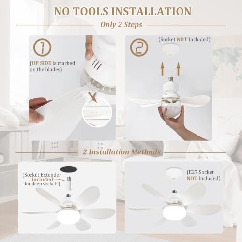 Ceiling Fan with Light and Remote Control,30W Dimmable LED Fan Lights,E27 Socket Fan Light with Remote,3 Speeds,3 Color Temperatures,Timing,3000-6000K Dimmable,Quiet DC Motor for Parlor,Bedroom