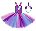 Cotrio Girls Unicorn Tutu Dress Kids Birthday Party Dresses Halloween Cosplay Costumes Outfits Set Age 6-7 Years Size 6 (Purple)