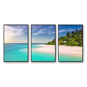 Framed Canvas Wall Art for Living Room, Bedroom Ocean Sea Beach Canvas Prints for Modern Home Decoration Ready to Hang - 16"x24"x3 Panels