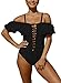 EVALESS Women's Lace Up Front Monokini Ruffle Off The Shoulder Push Up One Piece Bathing Suits Swimsuits Large Black