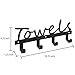 MyGift Wall Mounted Black Metal Towel Rack with 4 Hooks, Hanging Kitchen and Bathroom Storage Towel Hooks with Towels Letter Cut Out Design